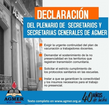 Declaración del Plenario de Secretarias y Secretarios Generales de AGMER