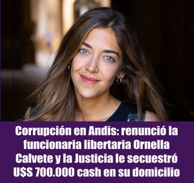 Corrupción en Andis: renunció la funcionaria libertaria Ornella Calvete y la Justicia le secuestró U$S 700.000 cash en su domicilio